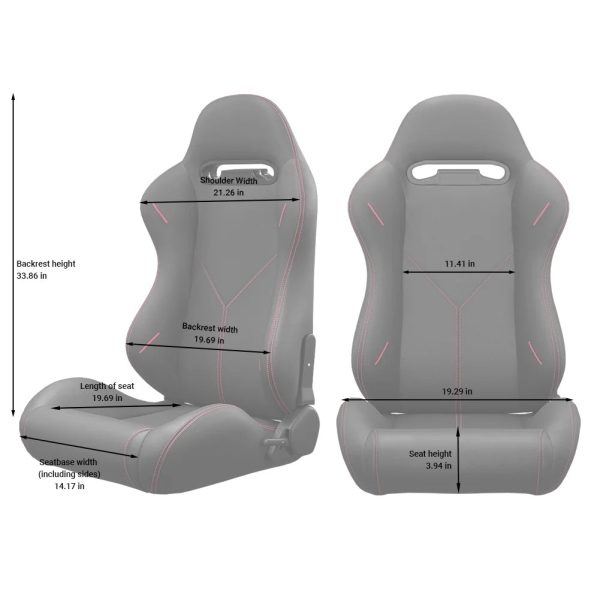 2PC Universal Bucket Racing Seats Red Stitch Red PVC Leather Reclinable Carbon Look Leather Back With Adjustor Slider (Not Including Seat Bracket ) - Image 4
