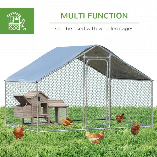 GFVCNIO PawHut Large Coop Metal Run with Waterproof and Anti-UV Cover Spire Shaped Walk-in Fence Cage Hen House for Outdoor and Yard Farm Use 1.26” Tube Diameter 9.8‘ x 6.6‘ x 6.4‘ - Image 5