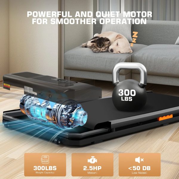 Walking Pad,2.5 HP Under Desk Treadmill 300LBS Capacity, Compact Portable Treadmill with Double Shock Absorption, Remote Control, LED Display,Installation-Free, Black - Image 4