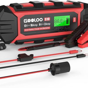 10-Amp Car Battery Charger, 6V and 12V Fully Automatic Battery Charger Maintainer, Trickle Charger, Supersafe Smart Battery Desulfator for Lead-Acid Batteries(S10)