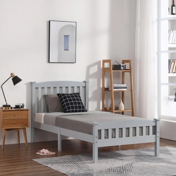 Ktaxon Vertical Wood Bed Frame for Bedroom with Headboard and Footboard Gray Twin Size - Image 10
