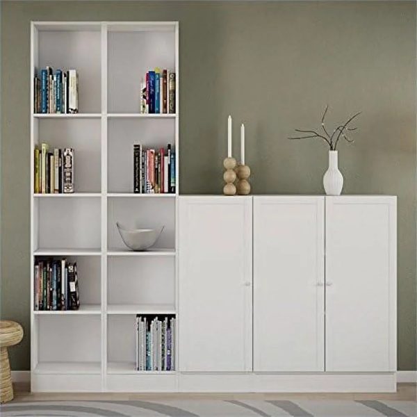 White Modern 5-Tier Tall Bookshelf Compact Size 10.5"D x 16"W x 80"H Living Room Office Shelves Storage Furniture Display Stand - Image 2