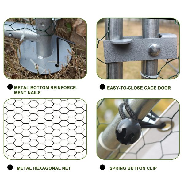 Large Metal Chicken Coop, Walk-in Chicken Run,Galvanized Wire Poultry Chicken Hen Pen Cage, Rabbits Duck Cages with Waterproof and Anti-Ultraviolet Cover for Outside(10' L x 6.6' W x 6.56' H) - Image 8