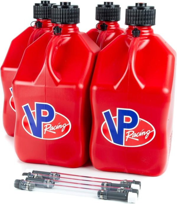 VP Racing Fuels 5-Gallon Square Motorsport Utility Container Red & 14" Standard Hose 4 Pack