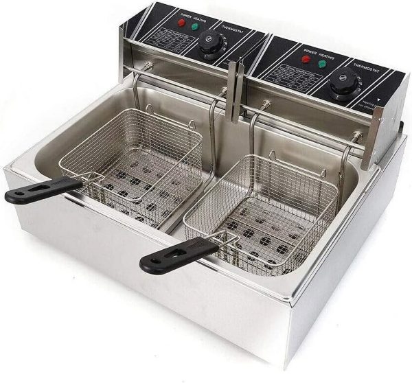 Miumaeov Stainless Steel Deep Fryer with Frying Baskets and Lid, 12.7QT/12L Capacity Countertop Deep Fryer, Frying Machine - Image 2