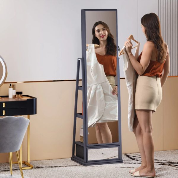 FREDEES Standing Jewelry Cabinet with Mirror and Lights, Wooden Jewelry Armoire Organizer with Full-Length Mirror for Women, Grey - Image 7