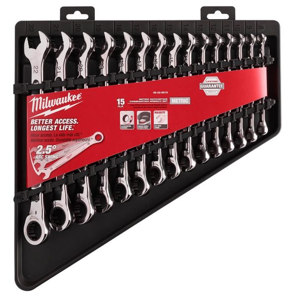 Milwaukee 48-22-9516 - 15-Piece Metric 12-Point Straight Head Ratcheting Combination Wrench Set with Storage Tray - Image 2
