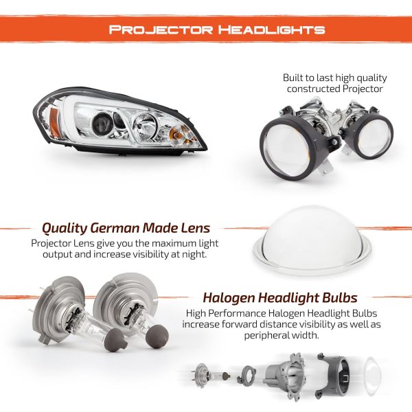 AKKON - Fits 06-13 Chevy Impala 14-16 Impala Limited 06-07 Monte Carlo LED [C-Tube] Projector Chrome Headlights Pair Left+Right - Image 5