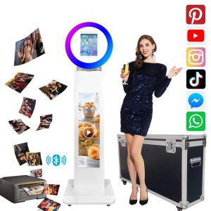 Portable iPad Photo Booth,Selfie photobooth Machine and Sharing Station for 10.2" 10.9" 11" 12.9" iPad,LCD Screen,RGB Ring Light,Remote Control, Adjustable Stan with Flight Case for Parties,Exhibition