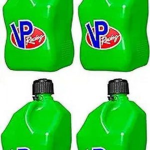 VP Racing Fuels 5 Gallon Square Green Racing Utility Jug, 4 Green Jugs with 4 Deluxe Filler Hoses