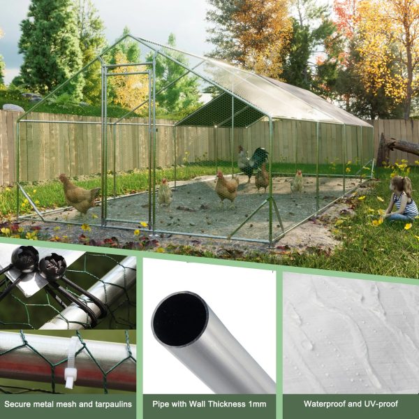 Large Metal Chicken Coop, Walk-in Chicken Run,Galvanized Wire Poultry Chicken Hen Pen Cage, Rabbits Duck Cages with Waterproof and Anti-Ultraviolet Cover for Outside(10' L x 26' W x 6.56' H) - Image 5