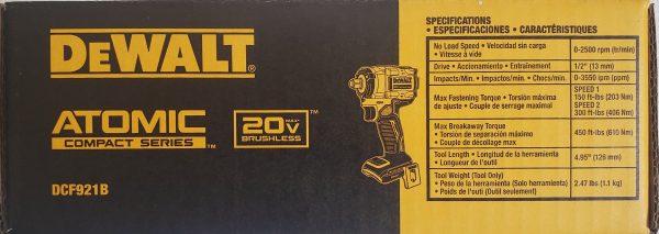 Dewalt DCF921B ATOMIC 20-Volt MAX Cordless Brushless 1/2 in. Impact Wrench (Tool-Only) - Image 6