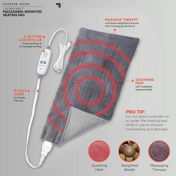 Calming Comfort Heat Massaging Weighted Heating Pad by Sharper Image with Vibration, 12 Settings- 3 Heat, 12” x 24”, 4 lbs - Image 3