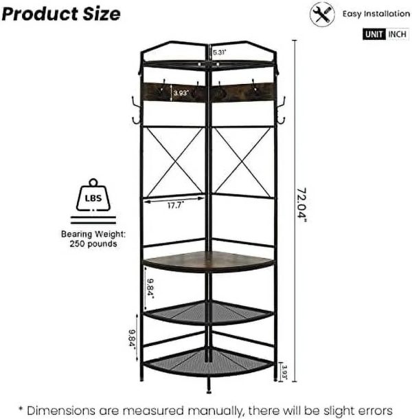 YOPCTUO 3-in-1 Entryway Coat Rack Industrial Hall Tree Corner Cloth Rack with Bench Hallway Coat and Shoe Rack for Corner Entryway Organizer with Metal Shoe for Hallway Corner Entran - Image 6