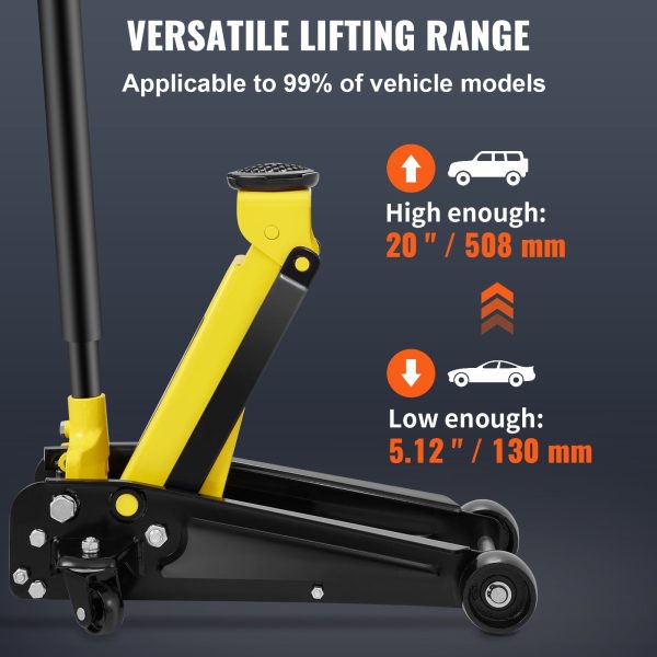 VEVOR Low Profile Floor Jack 3 ton Heavy Steel Single Piston Hydraulic Pump - Image 3