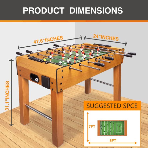 BBnote 48in Competition Sized Foosball Table, Home Arcade Tables Football, Game Room, Arcade with 2 Balls, 2 Cup Golders, Game Machine Suitable for Adults and Kids - Image 3