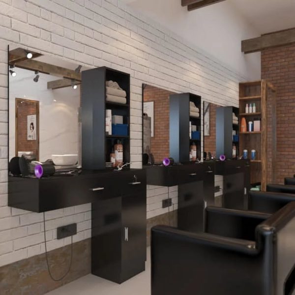 OmySalon Wall Mount Barber Salon Stations for Hair Stylist, Beauty Styling Equipment Organizer w/Mirror, Hair Salon Supply cabinet w/1 Storage Cabinet, 2 Drawers & 3 Tier Shelf (Black) - Image 6