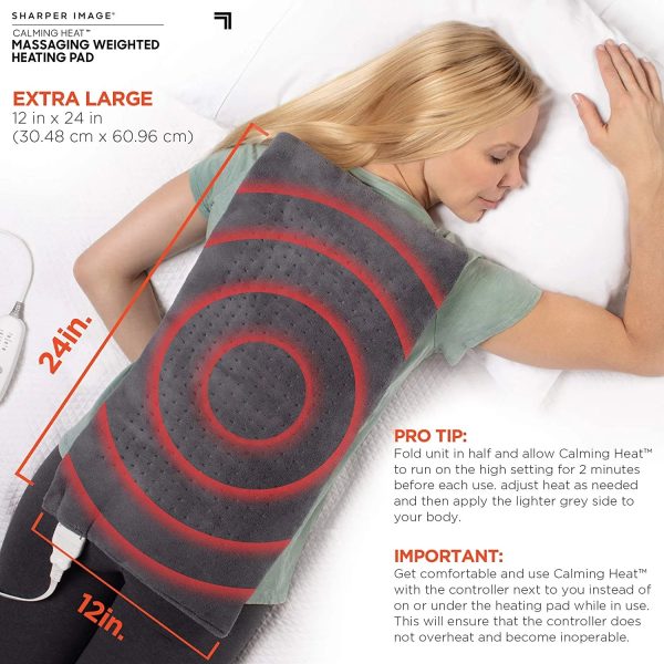 Calming Comfort Heat Massaging Weighted Heating Pad by Sharper Image with Vibration, 12 Settings- 3 Heat, 12” x 24”, 4 lbs - Image 2