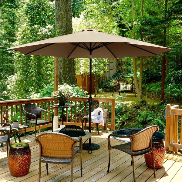 Topeakmart 11ft Patio Umbrella Market Umbrella with 8 Ribs Tilt and Crank for Garden, Deck, Backyard, Pool, Beach, Tan - Image 4