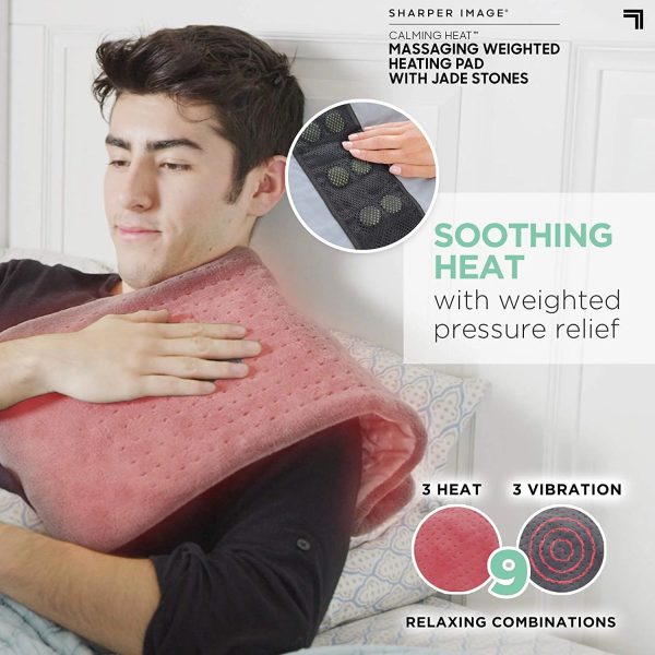 Calming Heat Jade Stone Massaging Weighted Heating Pad by Sharper Image- Weighted Electric Heating Pad, Massaging Vibrations, 6 Settings- 3 Heat, 3 Massage- 9 Relaxing Combinations, 12” x 24”, 4 lbs - Image 4