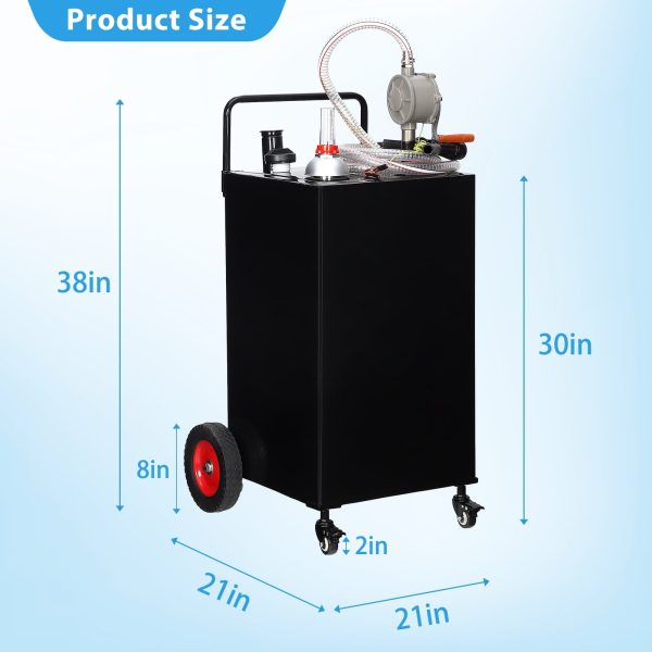 Fuel Caddy, 30 Gallon Portable Gas Storage Tank On 4 Wheels with Manual Transfer Pump, Gasoline Diesel Fuel Container with Manual Transfer Siphon Pump, for Cars, Lawn Mowers, ATVs, Boats - Image 5