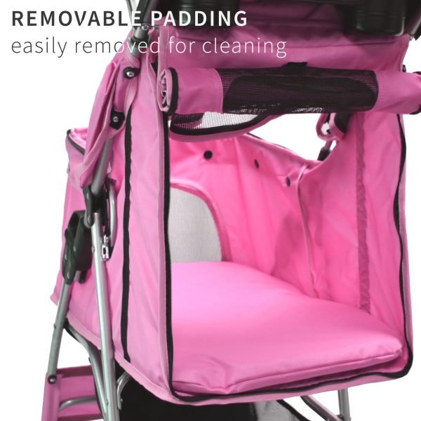 VIVO Four Wheel Pink Pet Stroller / Cat & Dog Foldable Cart - Image 3
