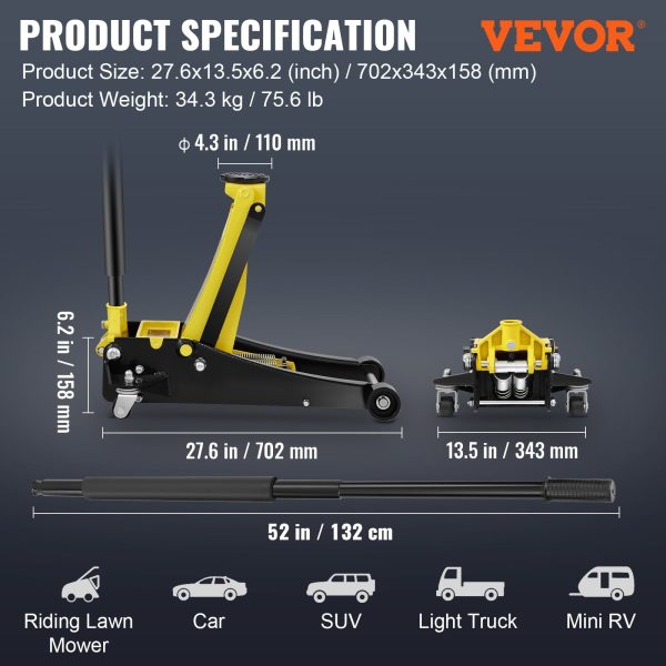 BENTISM Low Profile Floor Jack 3 ton Heavy Duty Steel Dual Piston Rapid Pump - Image 7