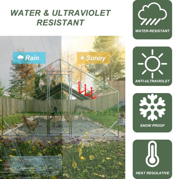 Large Metal Chicken Coop, Walk-in Chicken Run,Galvanized Wire Poultry Chicken Hen Pen Cage, Rabbits Duck Cages with Waterproof and Anti-Ultraviolet Cover for Outside(10' L x 26' W x 6.56' H) - Image 4