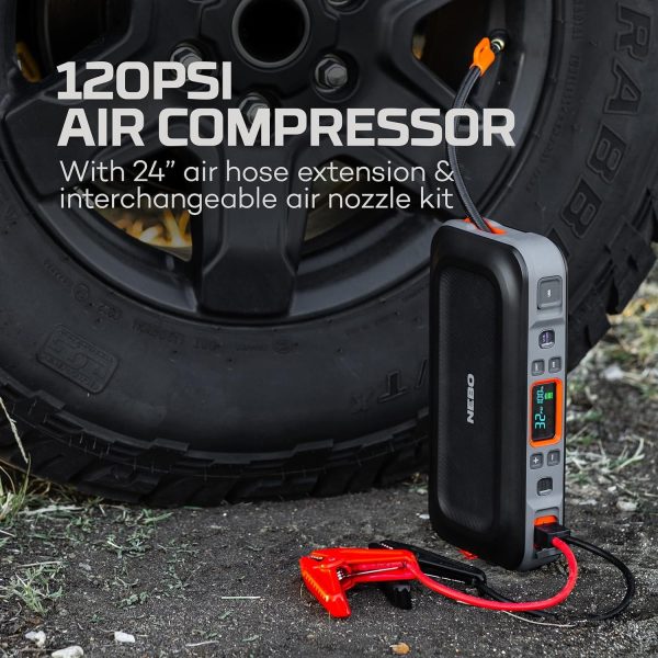 NEBO 4-in-1 Assist Air Jump Starter, Portable Car Battery Charger, Emergency USB Power Bank with Tire Pump, Interchangeable Air Nozzles, 310 Lumen Floodlight - Image 6