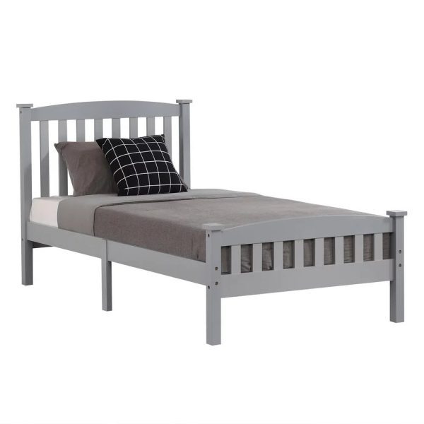 Ktaxon Vertical Wood Bed Frame for Bedroom with Headboard and Footboard Gray Twin Size - Image 4