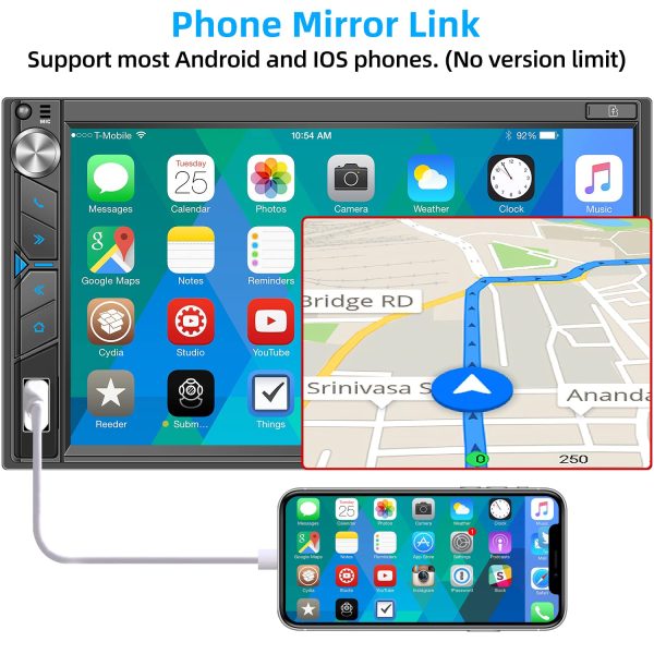 Double Din Car Stereo with Dash Cam - Voice Control Carplay, Android Auto, Steering Wheel Controls, 7" HD Touchscreen, Backup Camera, Bluetooth, Mirror Link, Subw, USB/TF/AUX, AM/FM Radio Receiver - Image 5