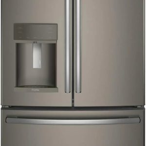 PFE28KMKES 36 Energy Star ADA Compliant French Door Refrigerator with 27.8 cu. ft. Capacity TwinChill Evaporator Water and Ice Dispenser and Drop Down Tray: Slate