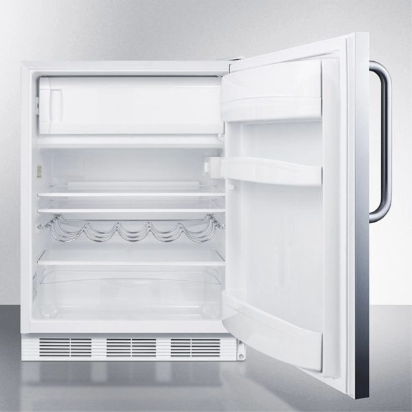 ADA compliant built-in undercounter refrigerator-freezer for residential use, cycle defrost w/deluxe interior, SS door, TB handle, and white cabinet - Image 3