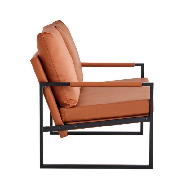 GVJMTKP Modern Two-Seater Sofa Chair with 2 Pillows - PU Leather High-Density Foam Black Coated Metal Frame.BrownSF-D008-BR - Image 13