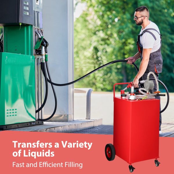 Fuel Caddy, 30 Gallon Portable Gas Storage Tank On 4 Wheels with Manual Transfer Pump, Gasoline Diesel Fuel Container with Manual Transfer Siphon Pump, for Cars, Lawn Mowers, ATVs, Boats - Image 4