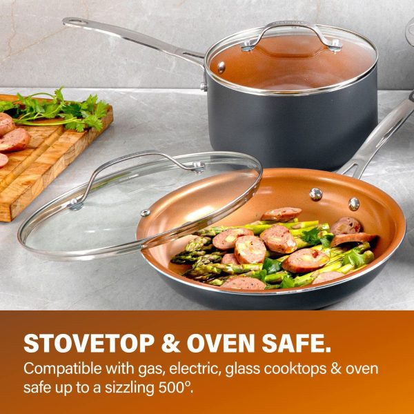 Gotham Steel 20 Pc Copper Pots and Pans Set Nonstick Cookware Set, Pot and Pan Set, Kitchen Cookware Sets, Ceramic Cookware Set, Ceramic Non Stick Pots and Pans Set with Lids, Pot Set, Dishwasher Safe - Image 4