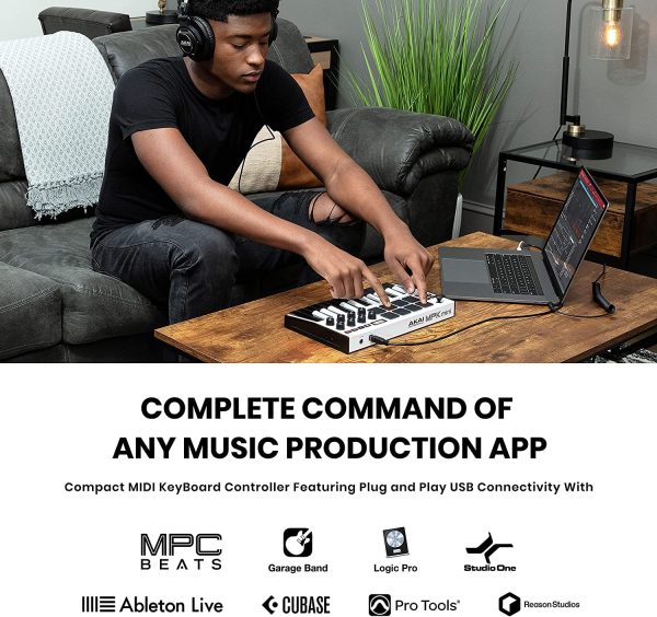 AKAI Professional MPK Mini White MK3 and M-Audio HDH40-25-Key USB MIDI Keyboard Controller with Beat Pads, Studio Headphones and Software Suite - Image 2