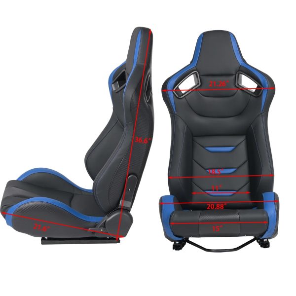 Racing Seats, 1 Pair Bucket Seats with Dual Lock Sliders for Front-Back Adjustment, PVC Leather Universal Racing Seats for Cars (Black with Blue) - Image 8