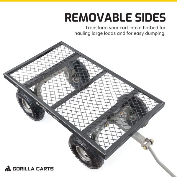 Gorilla Carts 800 Pound Capacity Heavy Duty Durable Steel Mesh Convertible Flatbed Garden Outdoor Hauling Utility Wagon Cart, Black - Image 4
