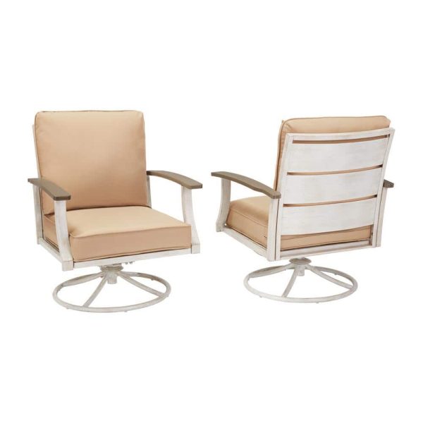 Hampton Bay Marina Point White Steel Outdoor Patio Swivel Lounge Chair with CushionGuard Surf Blue Cushions (2-Pack) GC-41019-SSP - Image 3