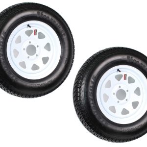 2-Pk Trailer Tire Rim ST205/75D15 15 in. Load C 5 Lug White Spoke Wheel