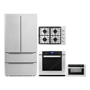 4 Piece Kitchen Package 30" Gas Cooktop 30" Single Electric Wall Oven 24" Built-In Microwave Drawer & Energy Star French Door Refrigerator