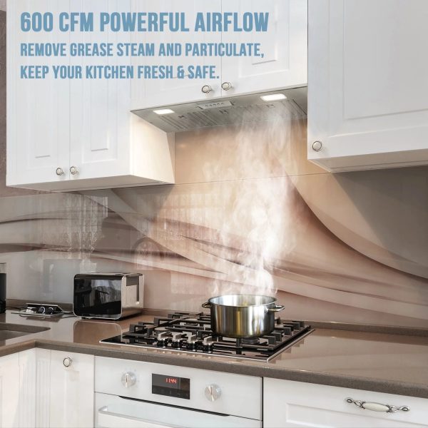 Range Hood, Ultra Quiet Stainless Steel Ducted Insert/Built-in Kitchen Vent Hood with Powerful Suction, LED Lights and Dishwasher Safe Filters, 3-Speed 600 CFM (36in Cold) - Image 4