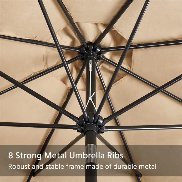 Topeakmart 11ft Patio Umbrella Market Umbrella with 8 Ribs Tilt and Crank for Garden, Deck, Backyard, Pool, Beach, Tan - Image 9