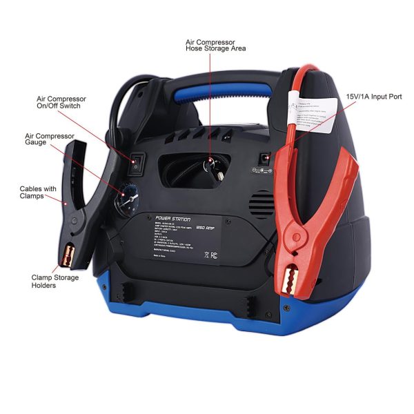 iRerts 1800 Peak Amp Jump Starter, Rechargeable Jump Starter for Gas Diesel Vehicles, Portable Power Station Powerhouse with Air Compressor, 2 DC Outlets, 2 AC Outlets, and 2 USB Ports - Image 3