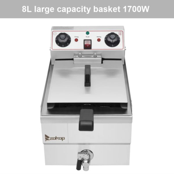 Electric Deep Fryer 8.5QT/8L Total Capacity 12.5qt/11.8l Stainless Steel Faucet Single Tank Deep Fryer 1700W Max (8L Large Fryer Blue / Large Handle) - Image 3