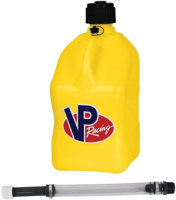 VP Racing Fuels Motorsport 5 Gallon Square Plastic Utility Jug Yellow 2/ 14 Inch Hose 4 Pack Features Close-Trimmed Cap and Neck for Tight Seal - Image 2