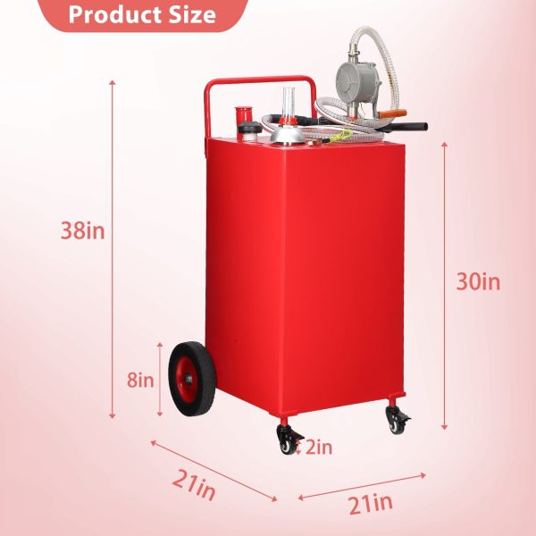 Fuel Caddy, 30 Gallon Portable Gas Storage Tank On 4 Wheels with Manual Transfer Pump, Gasoline Diesel Fuel Container with Manual Transfer Siphon Pump, for Cars, Lawn Mowers, ATVs, Boats - Image 5