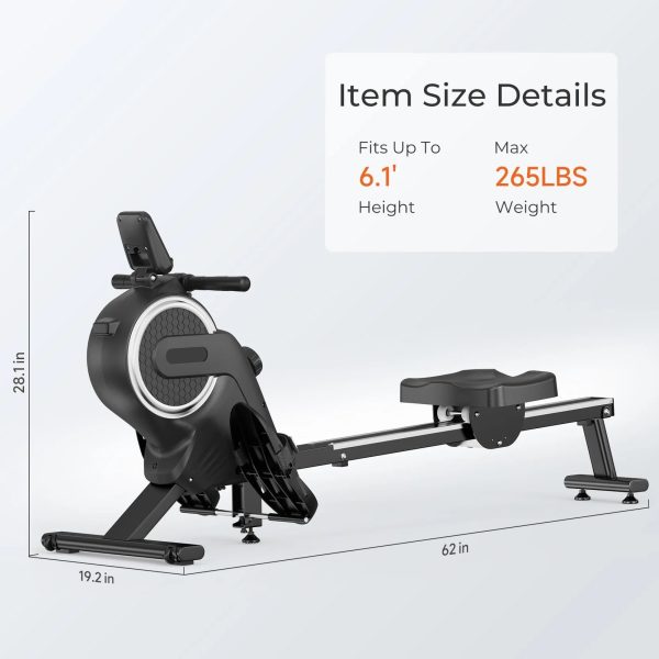 Rowing Machine, 16 Level Resistance Magnetic Rowing Machine Max 265lb Weight Capacity Row Machine Neche Resistance Magnetic with App Compatible Rower for Home Gym - Image 4