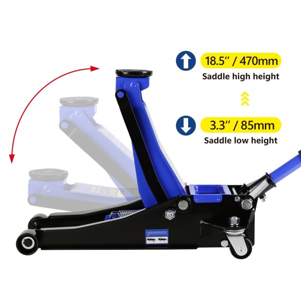 DSstyles 3 Ton Hydraulic Floor Jack Dual Pump 6600 Lb Capacity Lifting Range 3.3"-18.5" Low Profile Service Jack for Quickly Car Lift - Image 5